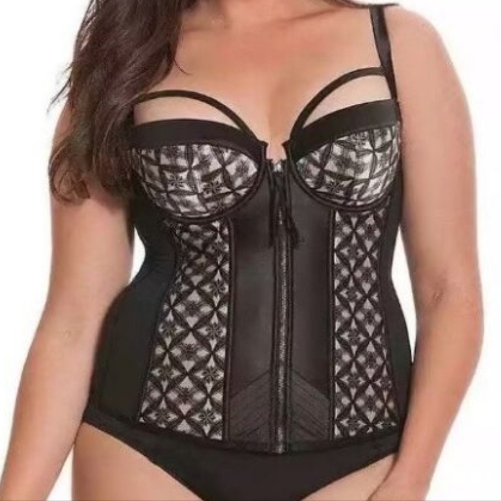 Lane Bryant Cacique Sophie Theallet Corset Satin 1x 18/20 Nwt Black Lingerie